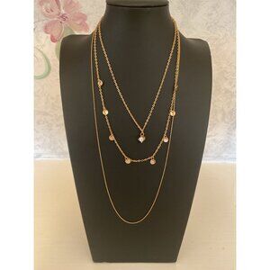 Layered Gold-Tone Necklace With Diamond Accent & Adjustable Chain For Women